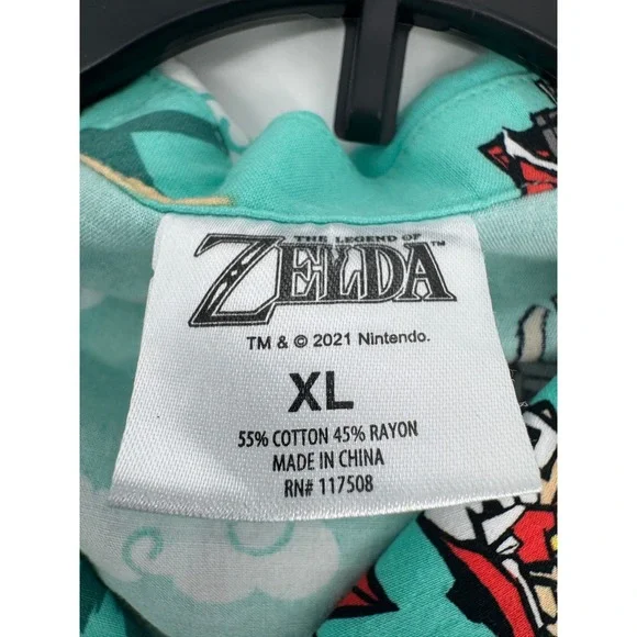 Zelda Nintendo Wind Waker Hawaiian Shirt Mens XL Teal Link King of Red Lions - Picture 5 of 9